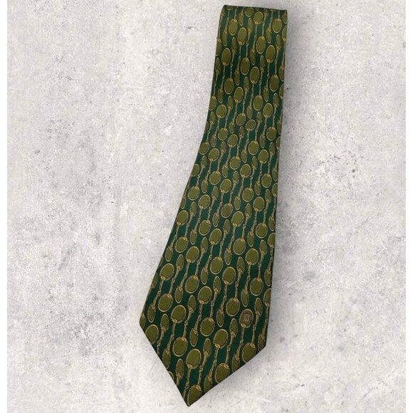 CELINE Silk Tie SPAIN Green Gold Horse Bit Logo W:3.7
